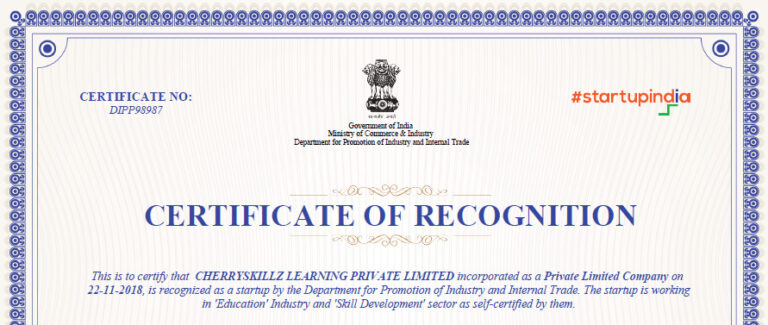 Startup India Certificate of Recognition